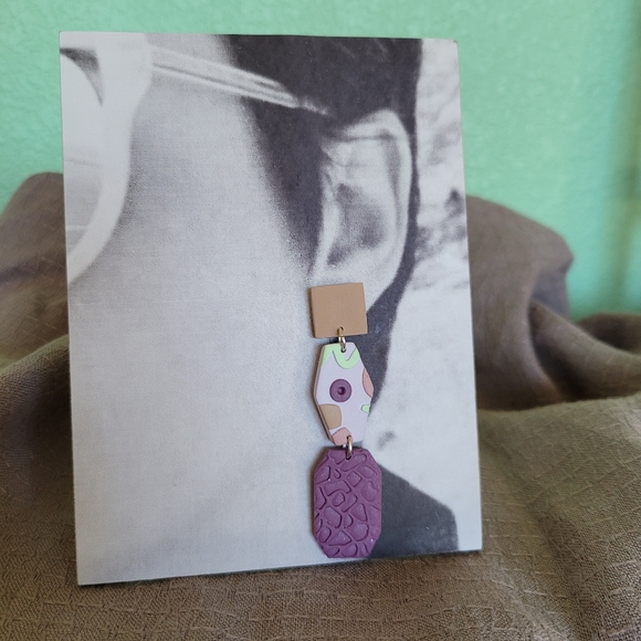 Handmade Polymer Earrings Pastel Retro Statement - Picture 2 of 6